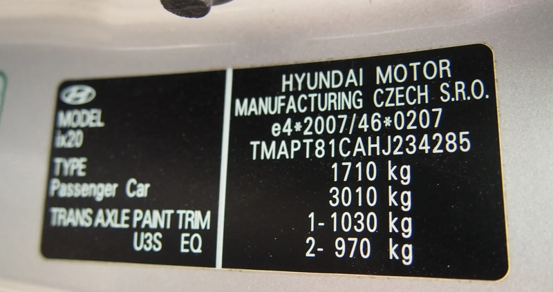 Hyundai ix20 cena 39900 przebieg: 56000, rok produkcji 2016 z Działoszyce małe 379